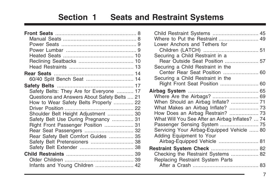 Seats and restraint systems | Hummer 2007 H3 User Manual | Page 7 / 480