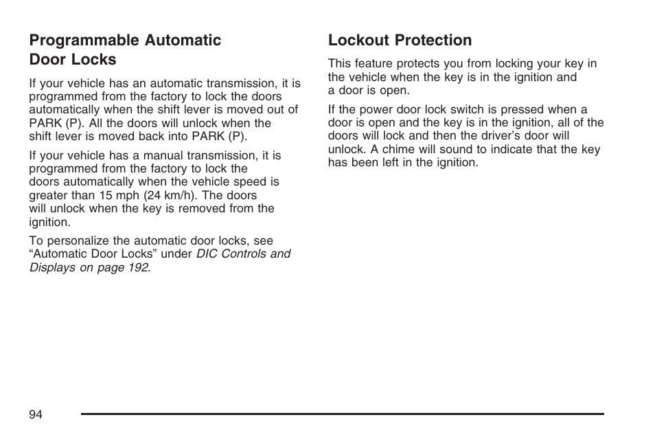 Programmable automatic door locks, Lockout protection | Hummer 2007 H3 User Manual | Page 94 / 480