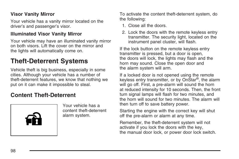Theft-deterrent systems, Content theft-deterrent | Hummer 2007 H3 User Manual | Page 98 / 480