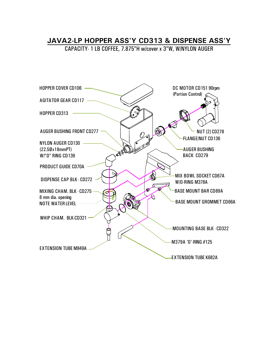 Java2-lp hopper ass'y cd313 & dispense ass'y | Cecilware JAVA2-LP User Manual | Page 4 / 12
