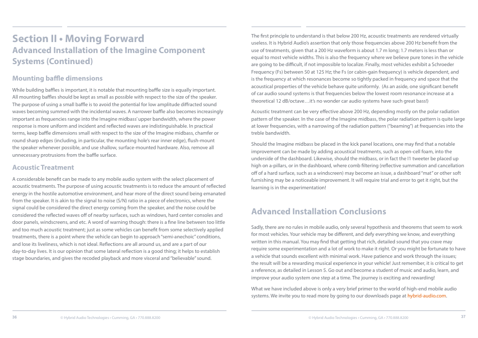 Acoustic, Treatment, Advanced installation conclusions | Hybrid Audio Technologies Imagine Series Components User Manual | Page 19 / 21