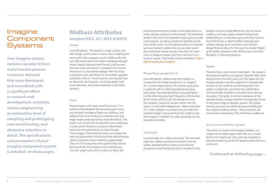 Component specific information, Midbass, t, Attributes, specifications, parameters | Midbass attributes, Imagine component systems | Hybrid Audio Technologies Imagine Series Components User Manual | Page 4 / 21