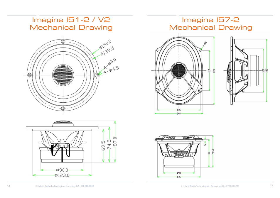 Mechanical drawings, and response | Hybrid Audio Technologies Imagine Series Components User Manual | Page 7 / 21