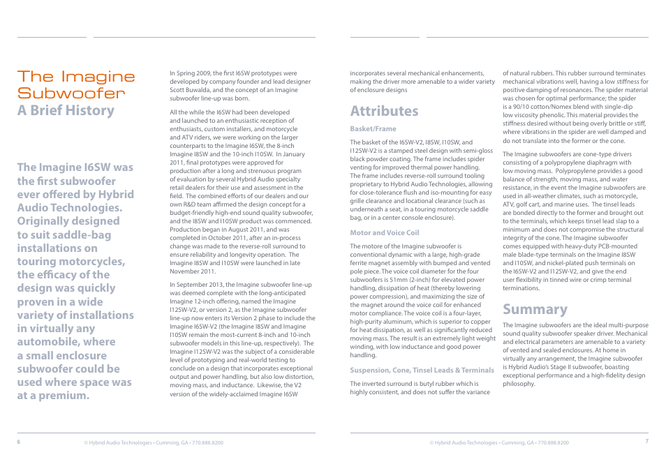 Attributes, Summary, The imagine subwoofer a brief history | Hybrid Audio Technologies Imagine Series Subwoofer User Manual | Page 4 / 10