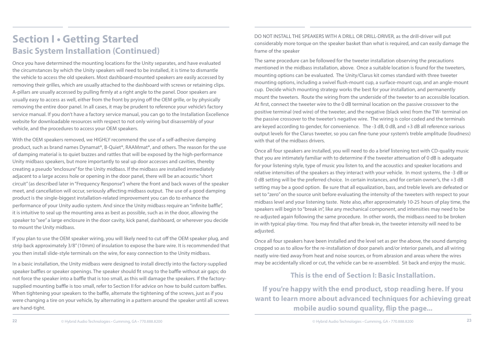 Basic system installation (continued) | Hybrid Audio Technologies Unity Series User Manual | Page 12 / 18