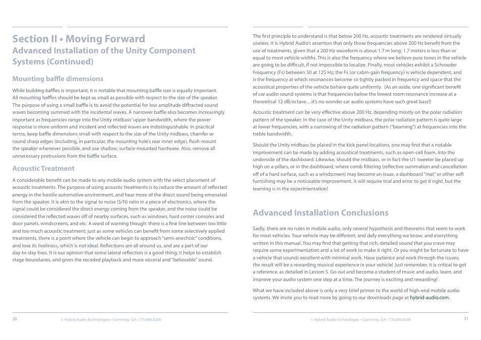 Acoustic, Treatment, Advanced installation conclusions | Hybrid Audio Technologies Unity Series User Manual | Page 16 / 18