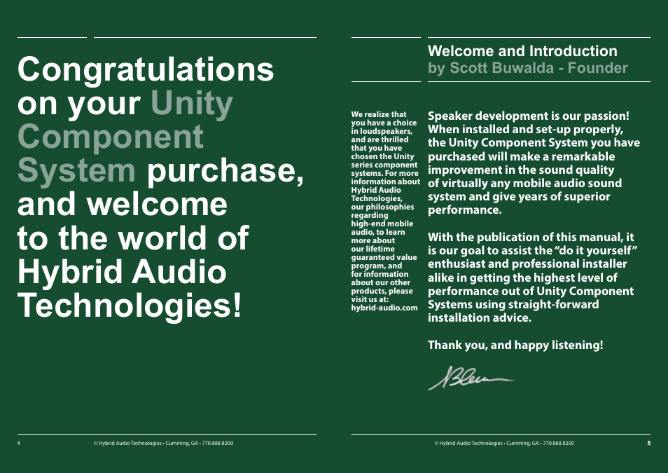 Welcome & introduction | Hybrid Audio Technologies Unity Series User Manual | Page 3 / 18