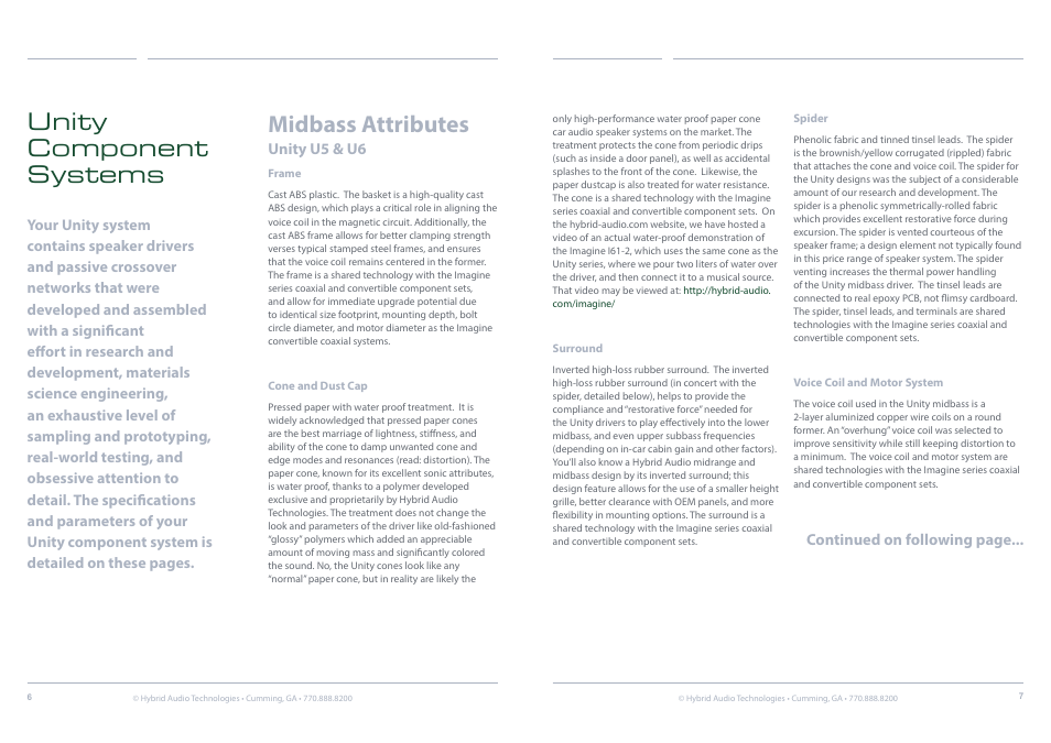 Midbass, t, Attributes, specifications, parameters, Midbass attributes | Unity component systems | Hybrid Audio Technologies Unity Series User Manual | Page 4 / 18