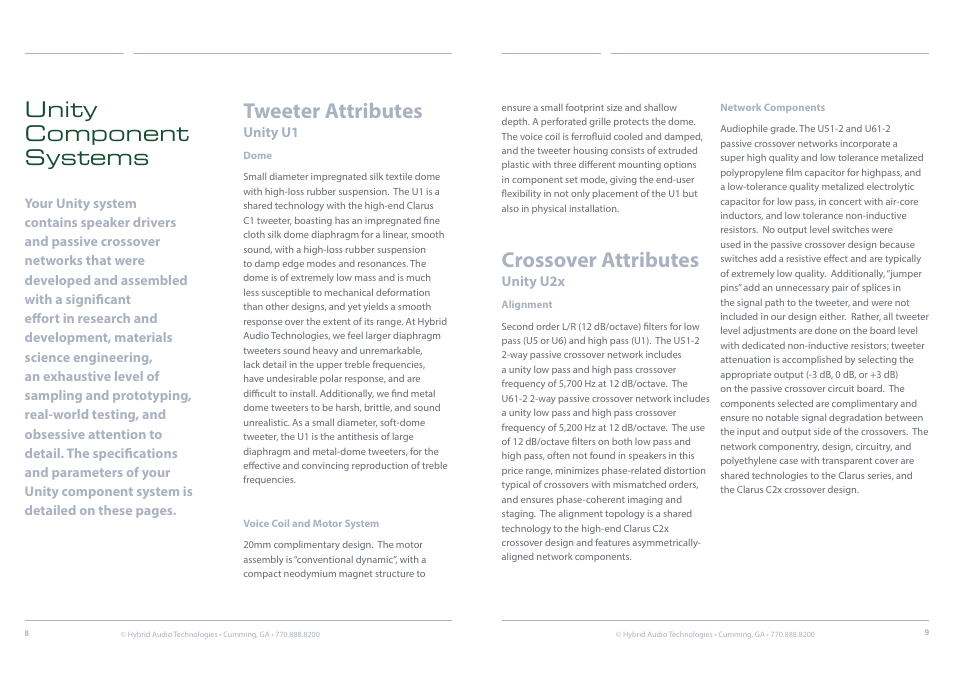 Weeter, & crossover, Tweeter attributes, Crossover attributes | Unity component systems | Hybrid Audio Technologies Unity Series User Manual | Page 5 / 18