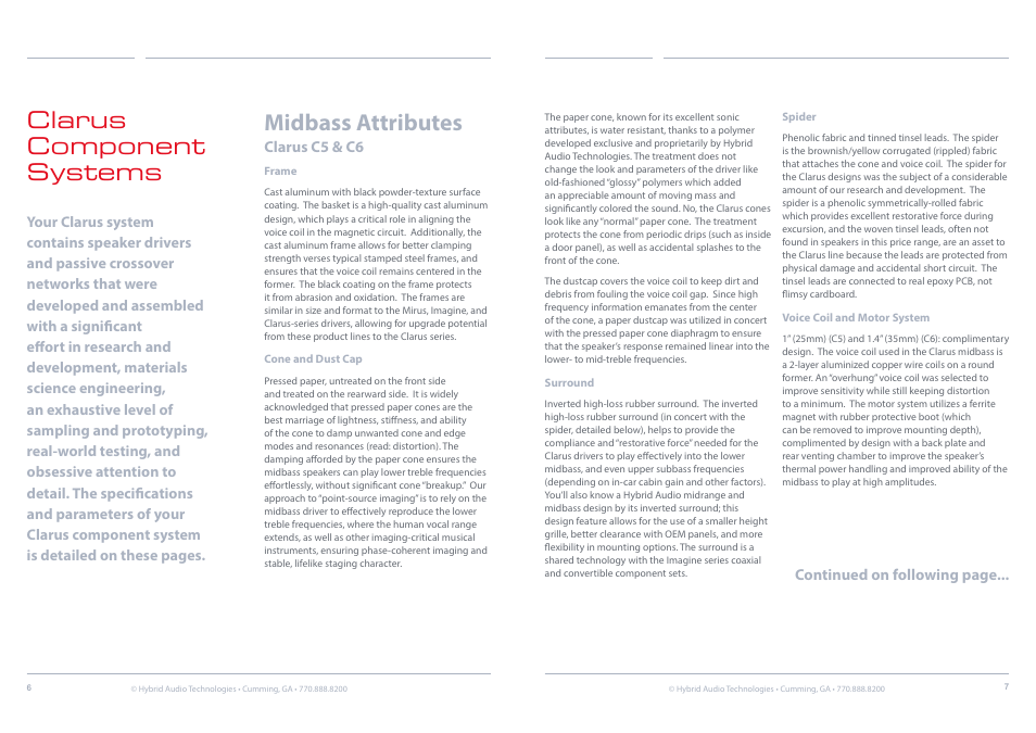 Component specific information, Midbass, t, Attributes, specifications, parameters | Midbass attributes, Clarus component systems | Hybrid Audio Technologies Clarus Series Components User Manual | Page 4 / 18