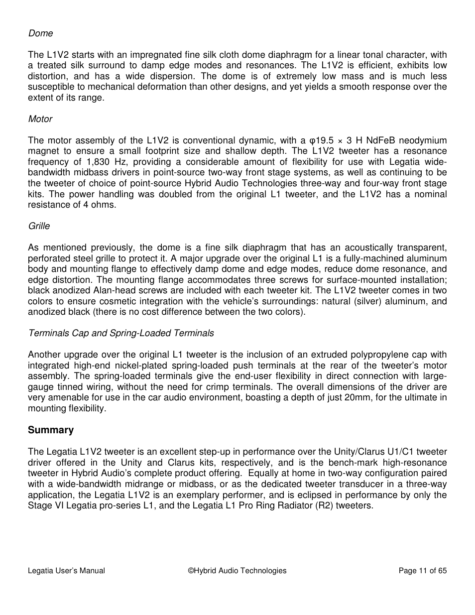 Hybrid Audio Technologies Legatia User Manual | Page 11 / 65