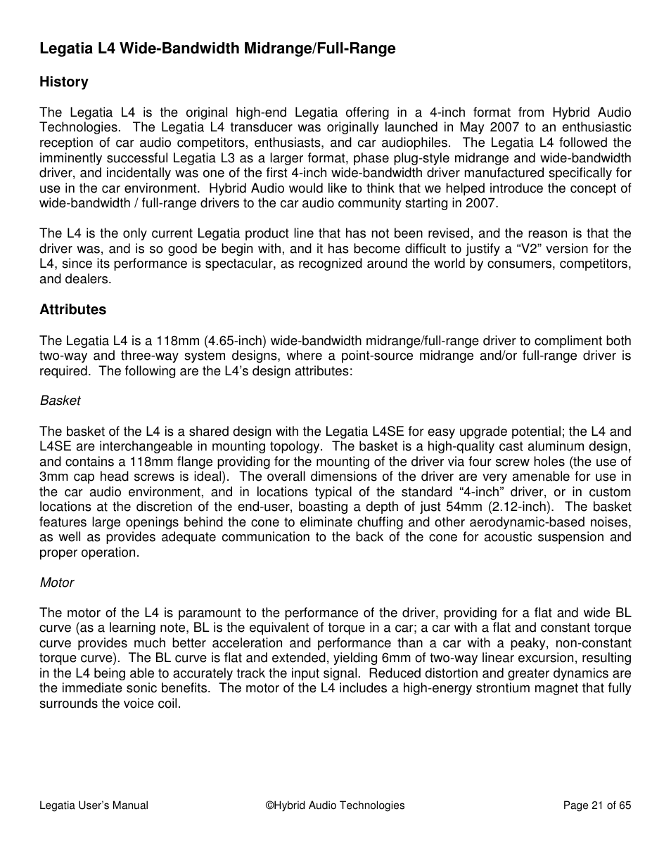 Hybrid Audio Technologies Legatia User Manual | Page 21 / 65