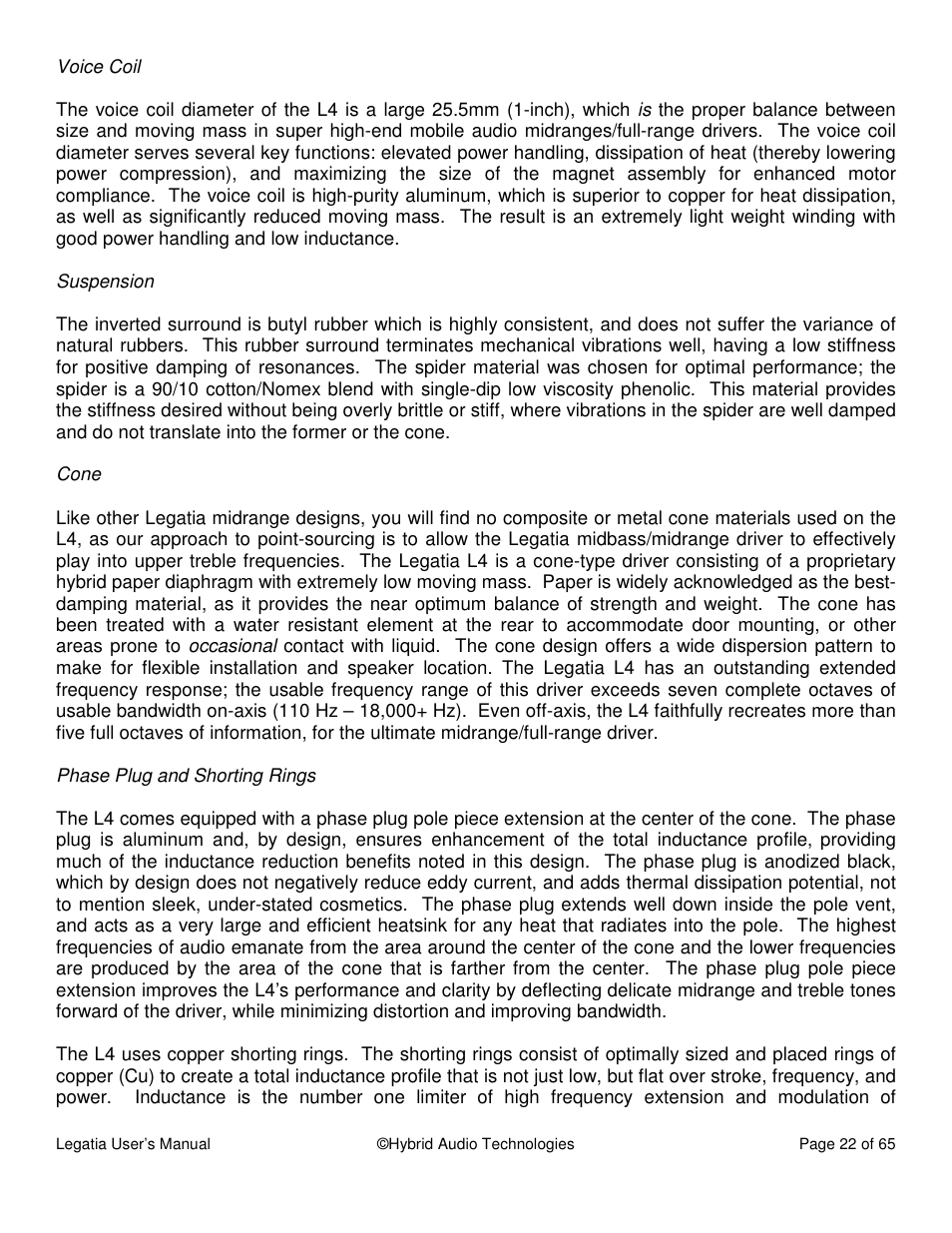 Hybrid Audio Technologies Legatia User Manual | Page 22 / 65