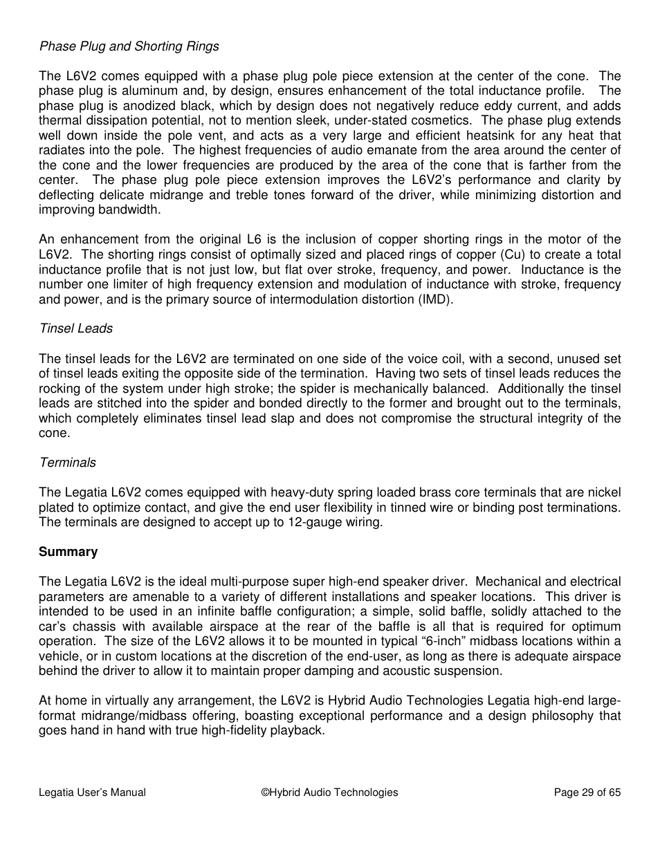 Hybrid Audio Technologies Legatia User Manual | Page 29 / 65