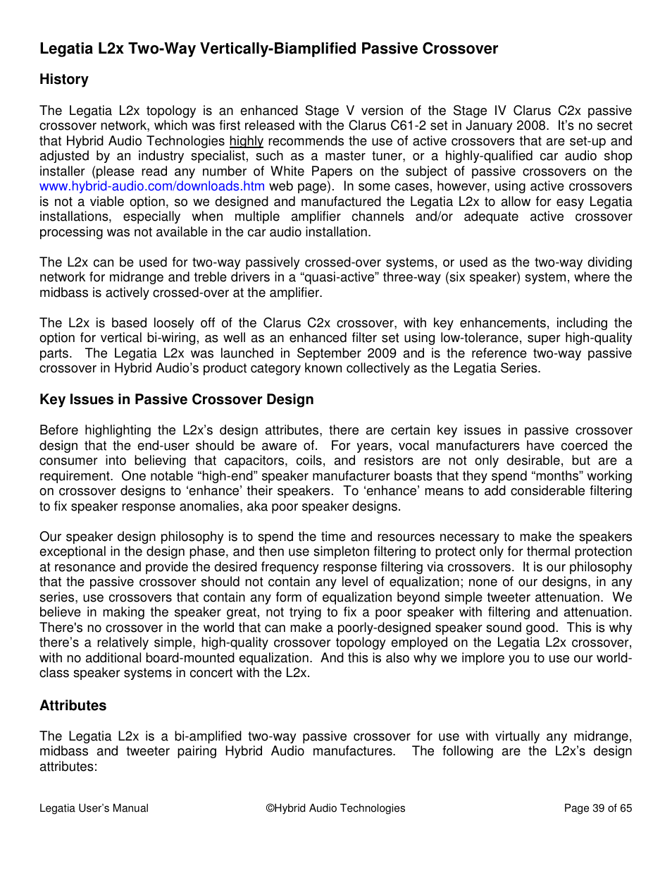 Hybrid Audio Technologies Legatia User Manual | Page 39 / 65