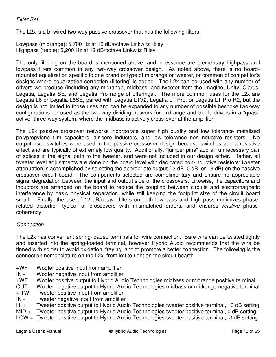 Hybrid Audio Technologies Legatia User Manual | Page 40 / 65