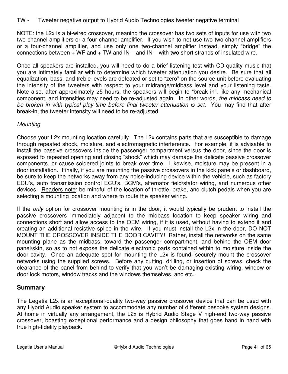 Hybrid Audio Technologies Legatia User Manual | Page 41 / 65
