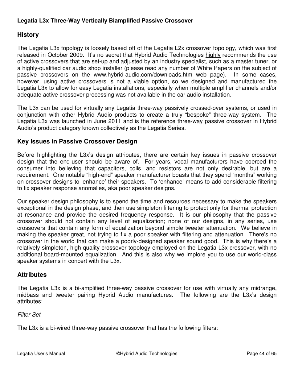 Hybrid Audio Technologies Legatia User Manual | Page 44 / 65