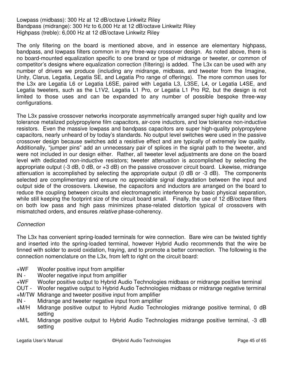 Hybrid Audio Technologies Legatia User Manual | Page 45 / 65