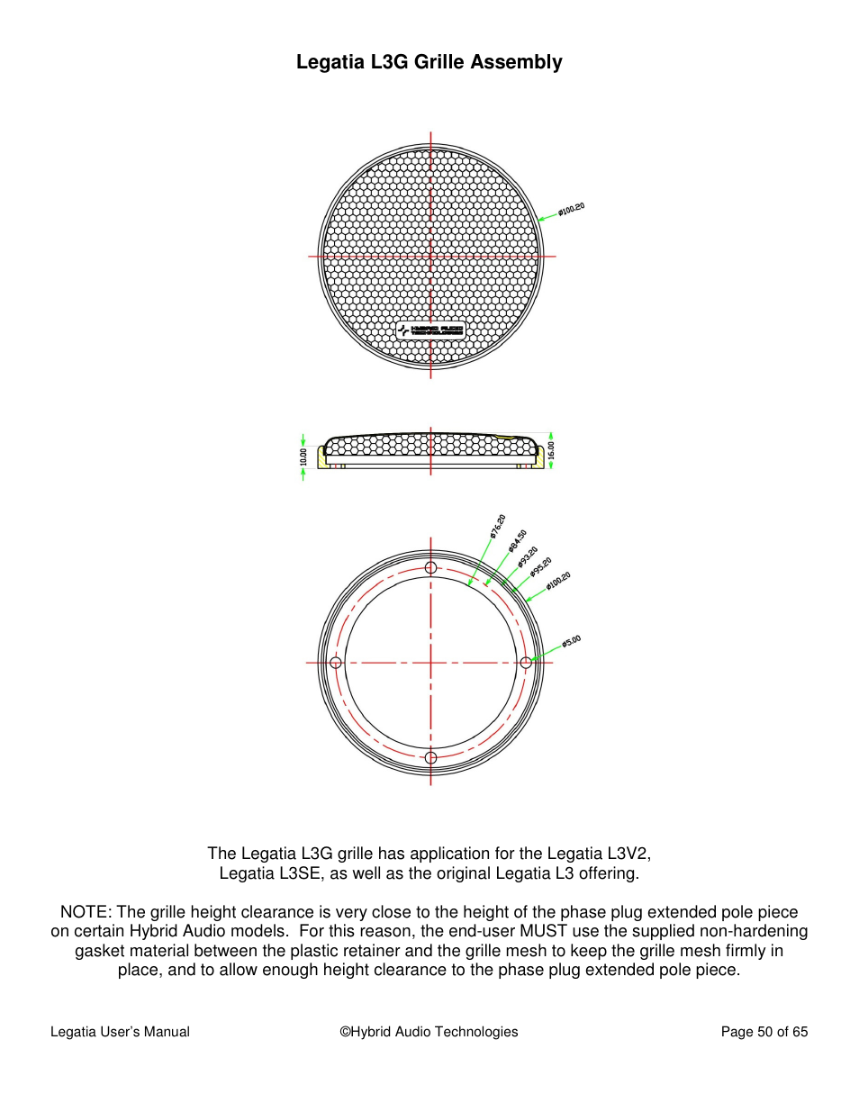 Legatia l3g grille assembly | Hybrid Audio Technologies Legatia User Manual | Page 50 / 65