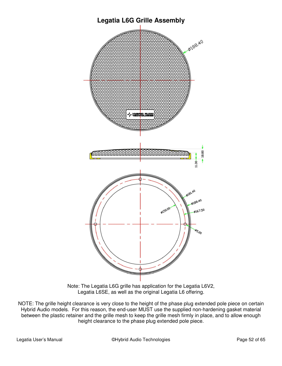 Legatia l6g grille assembly | Hybrid Audio Technologies Legatia User Manual | Page 52 / 65
