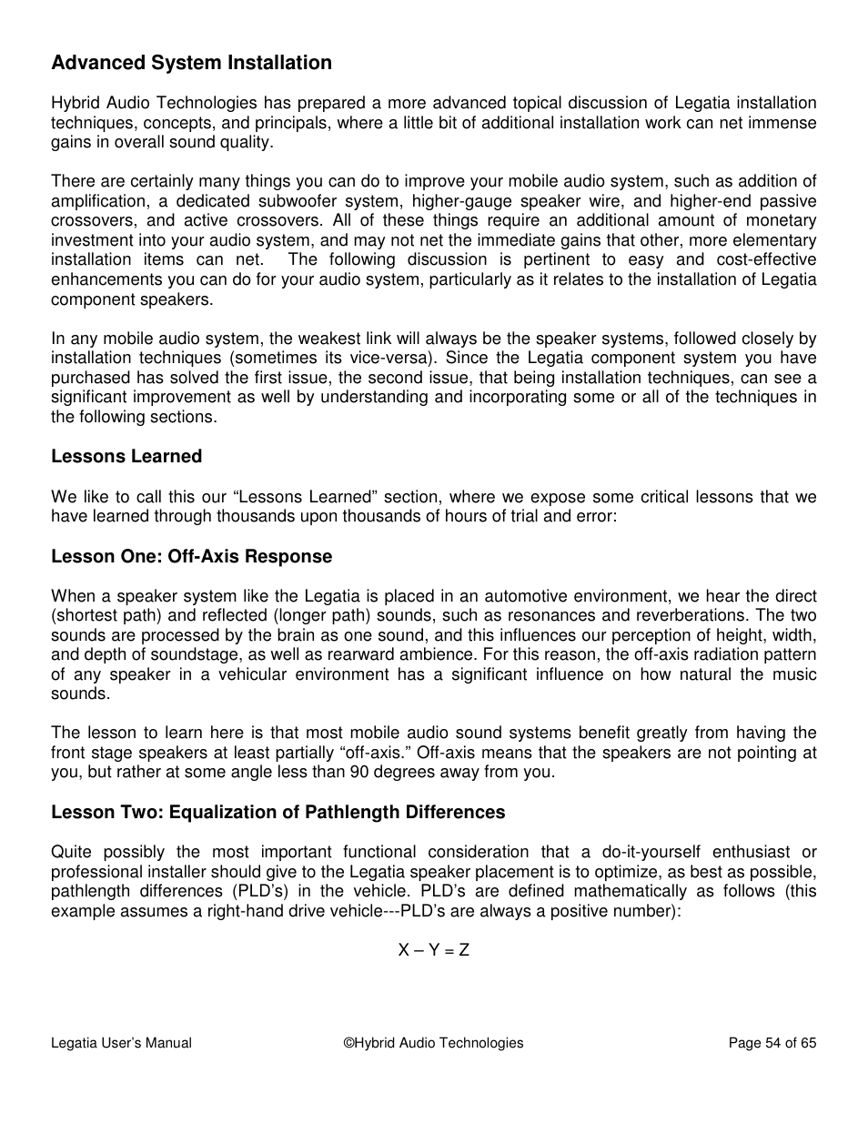 Hybrid Audio Technologies Legatia User Manual | Page 54 / 65