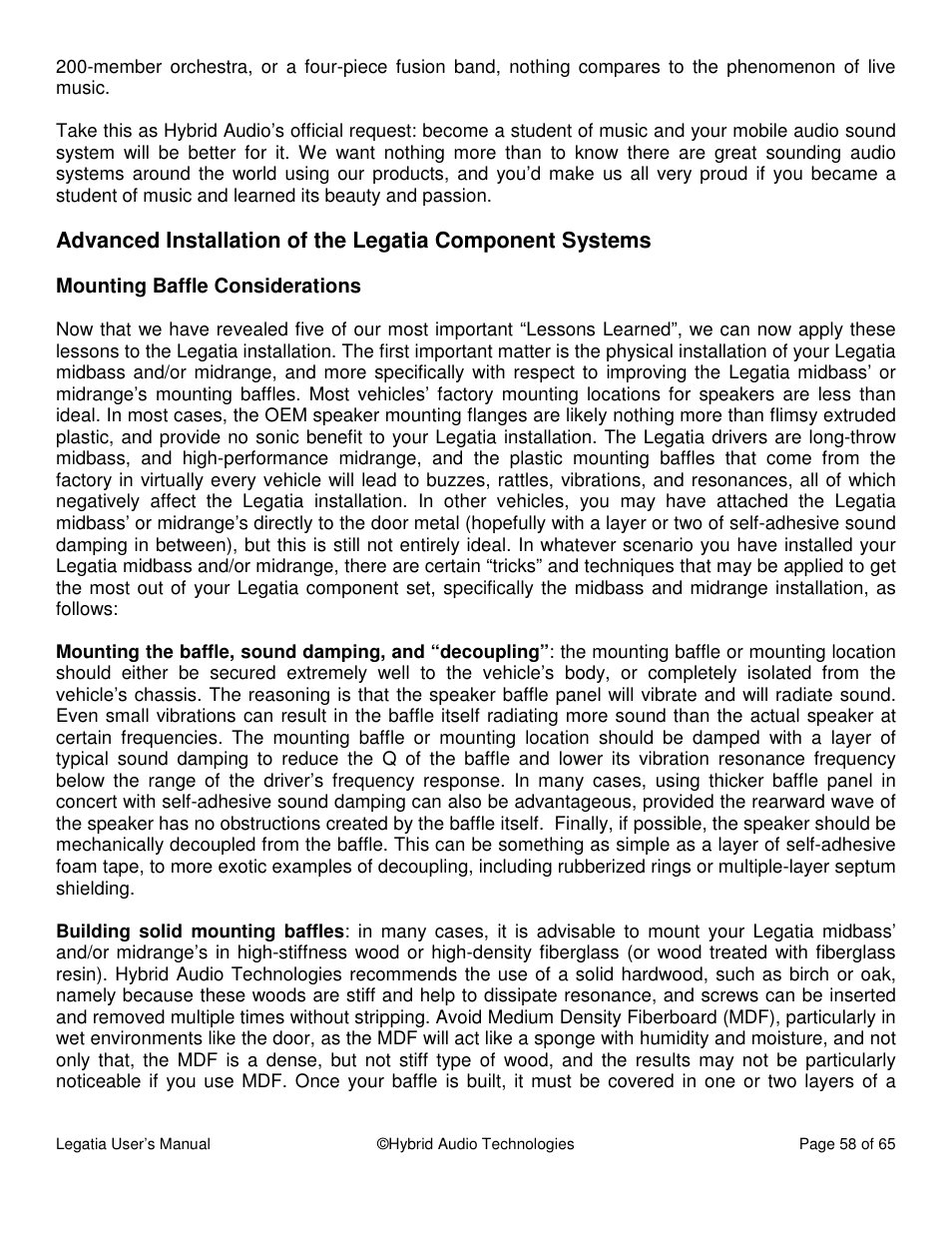 Hybrid Audio Technologies Legatia User Manual | Page 58 / 65