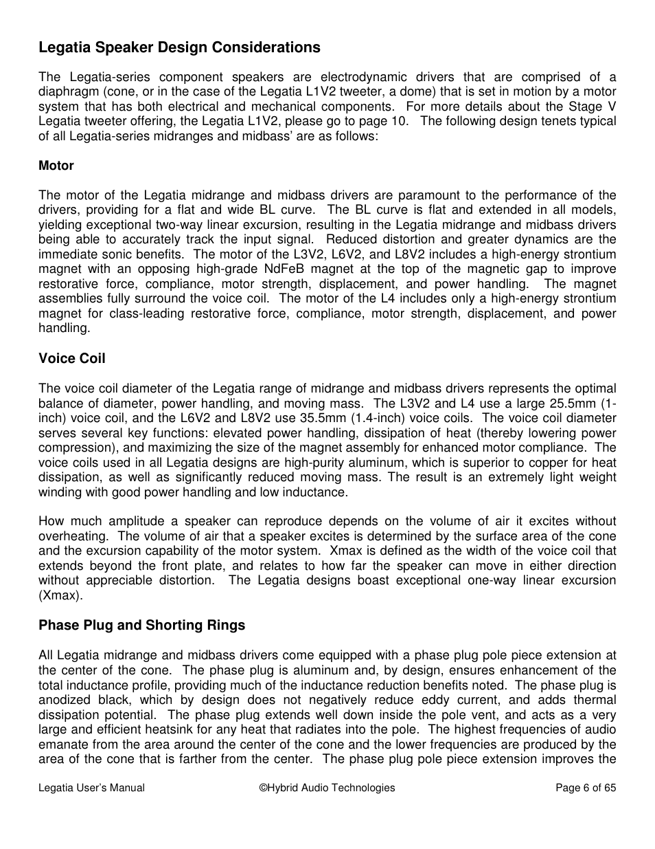 Legatia speaker design considerations | Hybrid Audio Technologies Legatia User Manual | Page 6 / 65