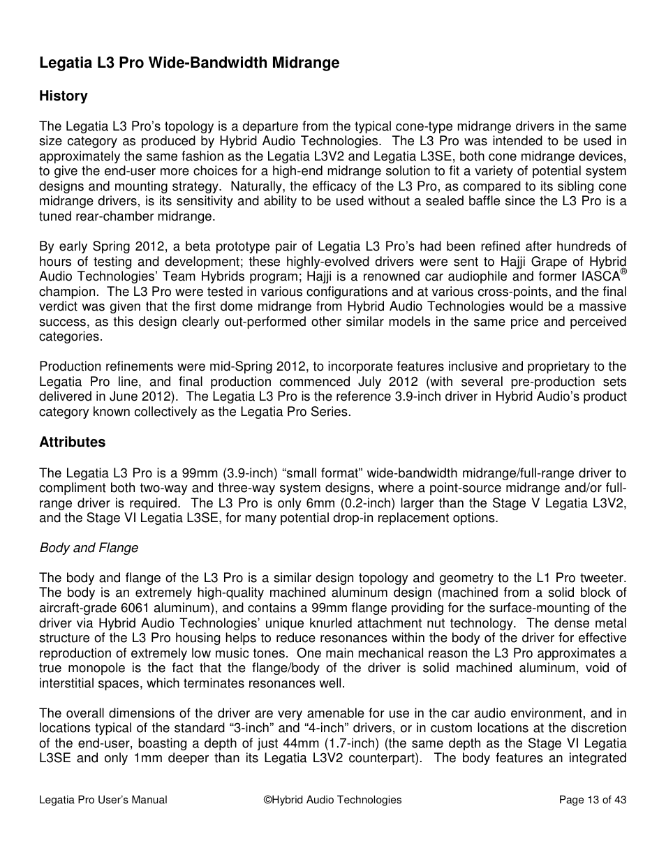 Legatia l3 pro wide-bandwidth midrange | Hybrid Audio Technologies Legatia Pro User Manual | Page 13 / 42