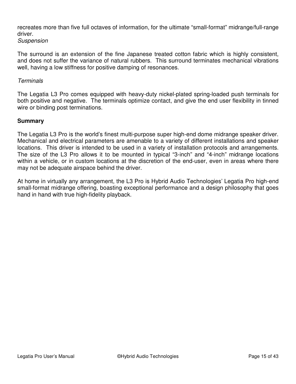 Hybrid Audio Technologies Legatia Pro User Manual | Page 15 / 42