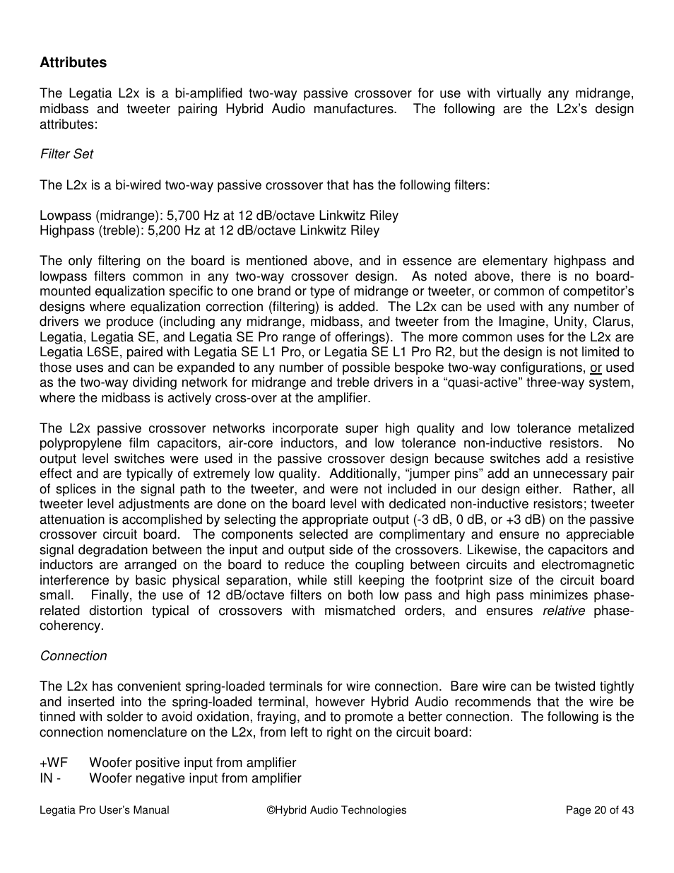 Hybrid Audio Technologies Legatia Pro User Manual | Page 20 / 42