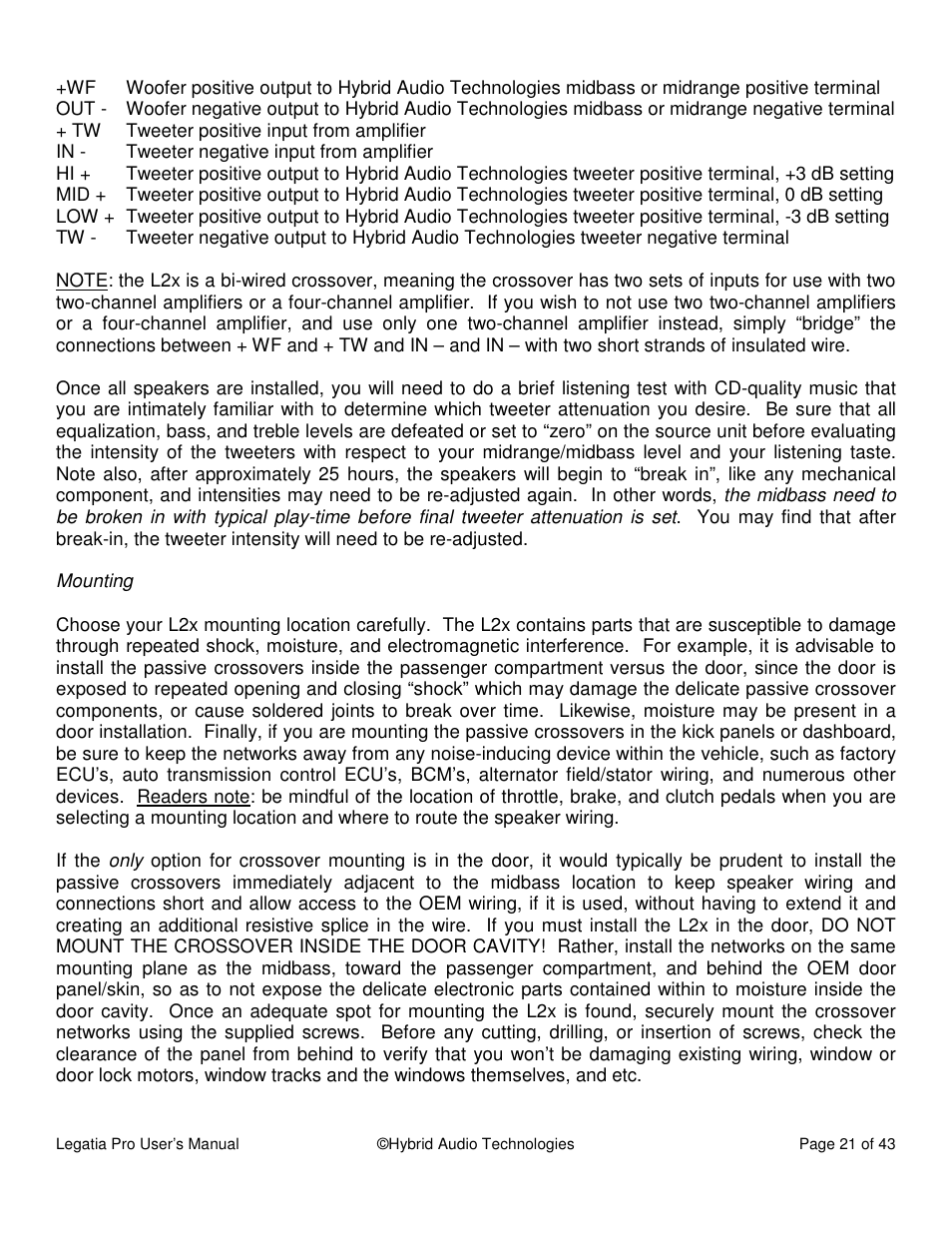 Hybrid Audio Technologies Legatia Pro User Manual | Page 21 / 42