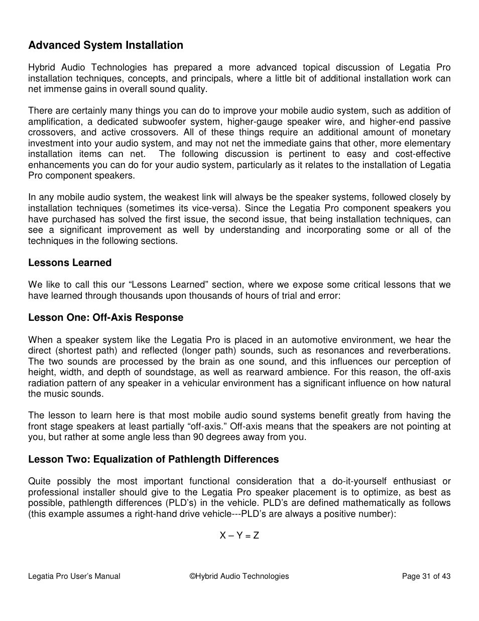 Hybrid Audio Technologies Legatia Pro User Manual | Page 31 / 42