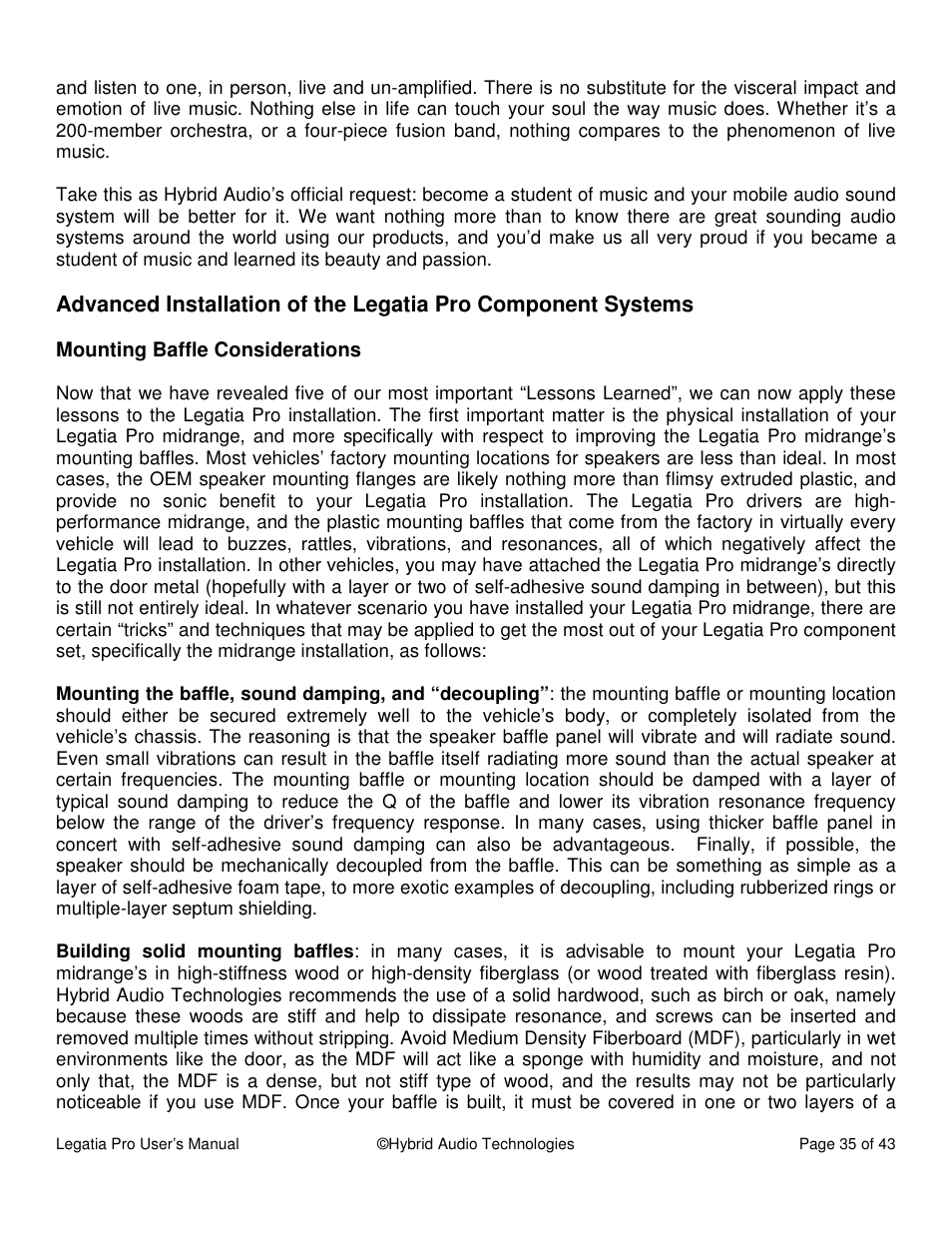 Hybrid Audio Technologies Legatia Pro User Manual | Page 35 / 42