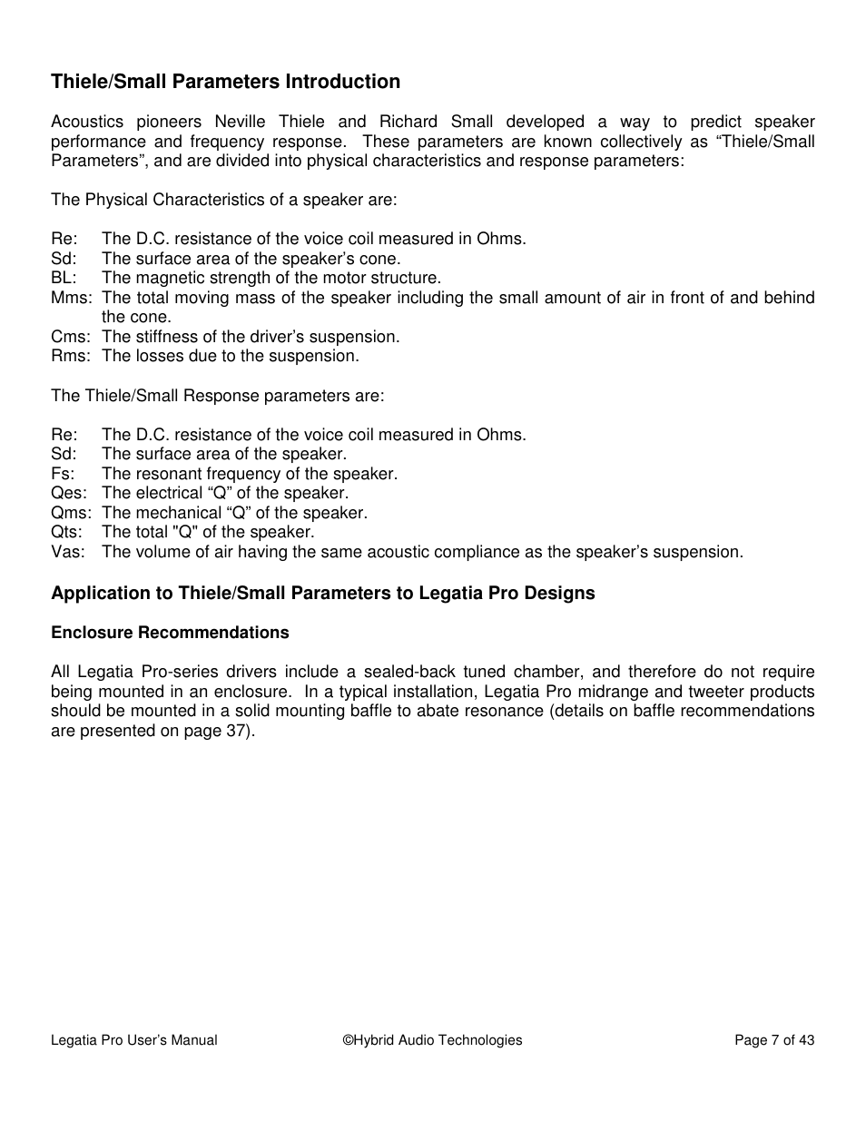 Hybrid Audio Technologies Legatia Pro User Manual | Page 7 / 42