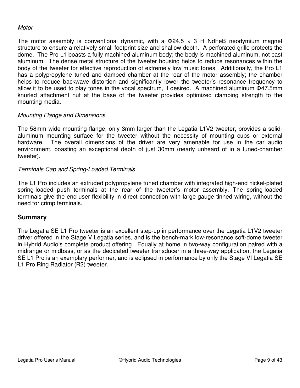 Hybrid Audio Technologies Legatia Pro User Manual | Page 9 / 42