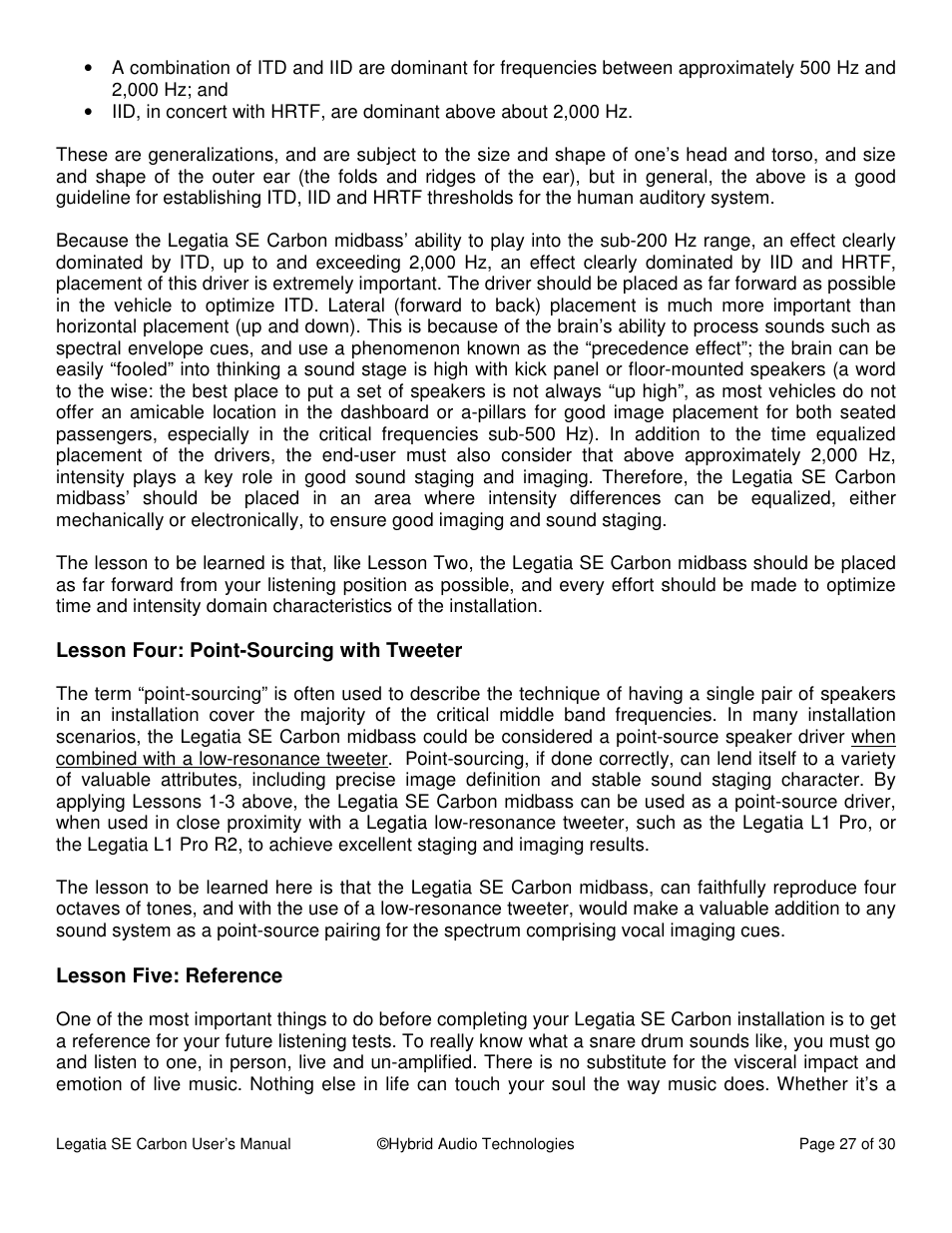 Hybrid Audio Technologies Legatia SE Carbon User Manual | Page 27 / 35