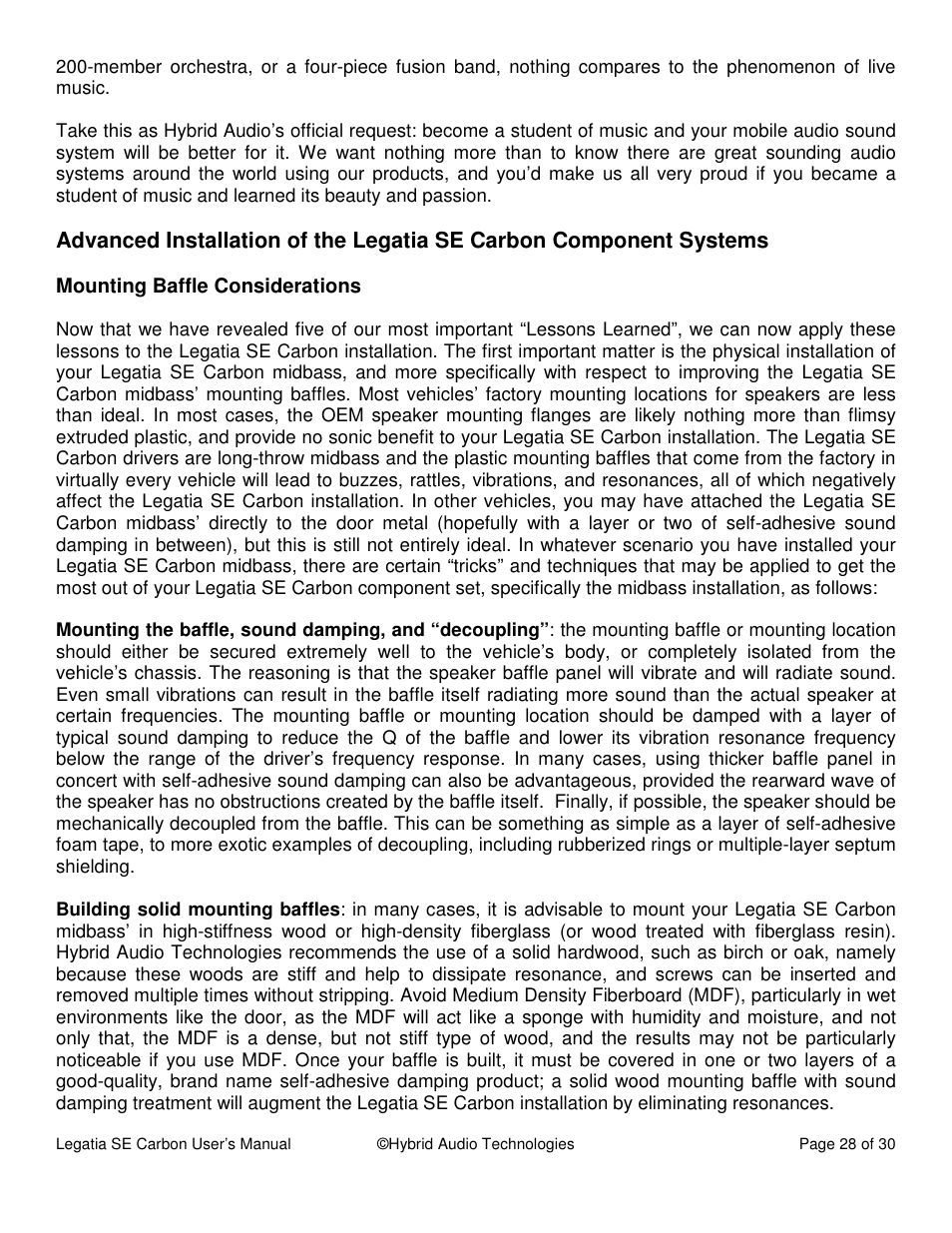 Hybrid Audio Technologies Legatia SE Carbon User Manual | Page 28 / 35