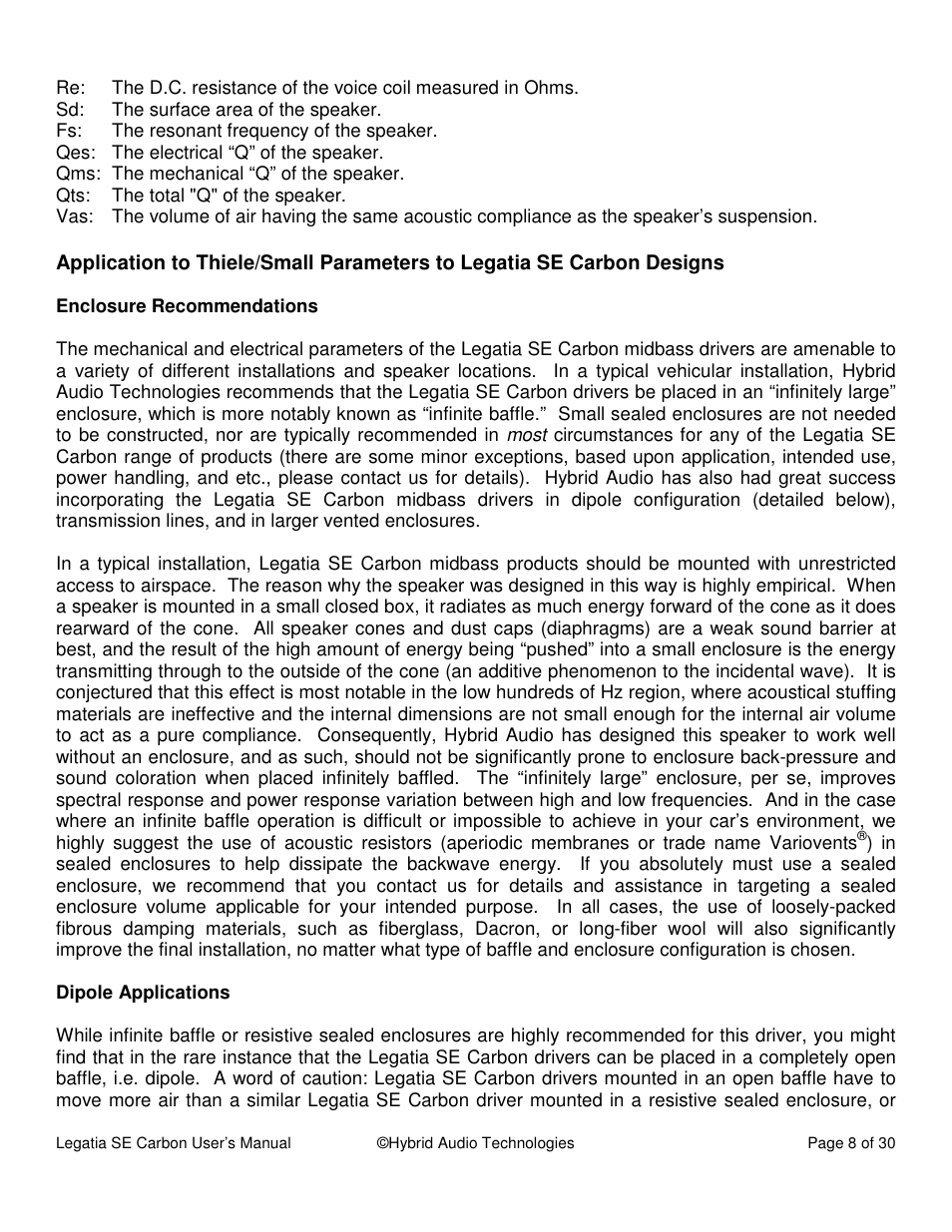 Hybrid Audio Technologies Legatia SE Carbon User Manual | Page 8 / 35