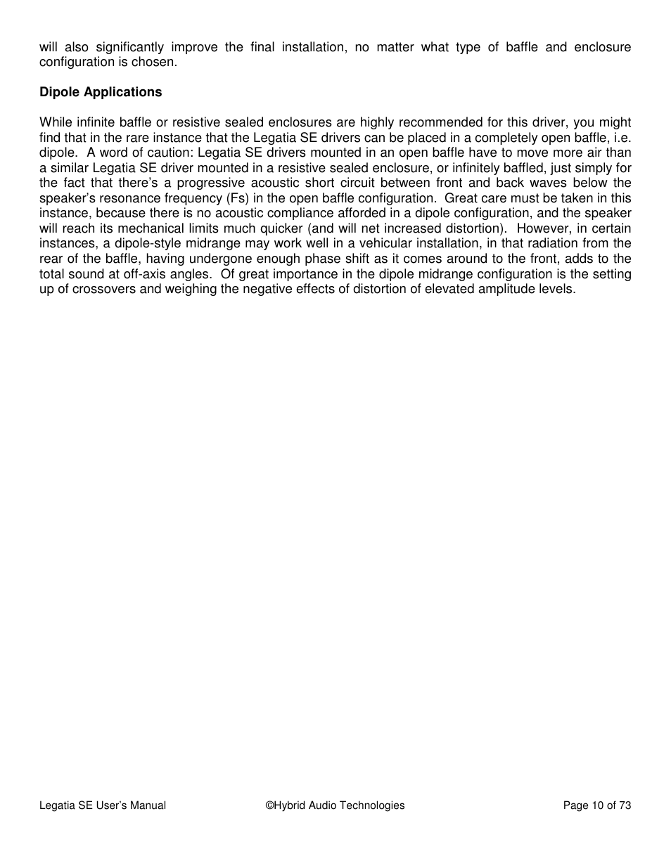 Hybrid Audio Technologies Legatia SE User Manual | Page 10 / 68