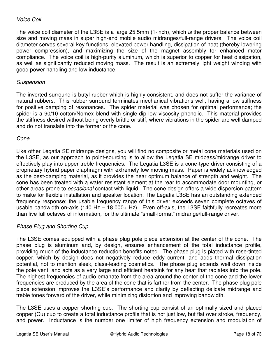 Hybrid Audio Technologies Legatia SE User Manual | Page 18 / 68