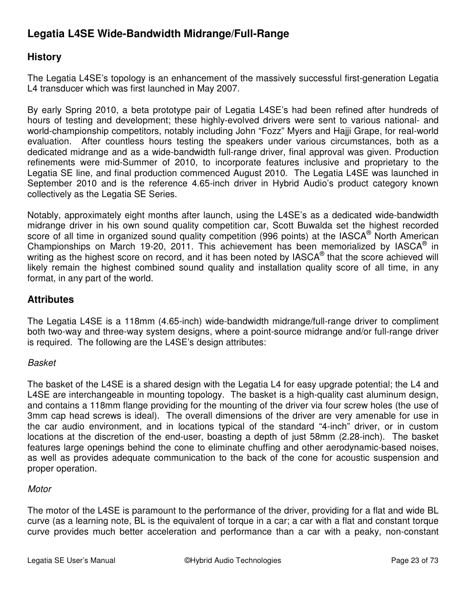 Legatia l4se wide-bandwidth midrange/full-range | Hybrid Audio Technologies Legatia SE User Manual | Page 23 / 68