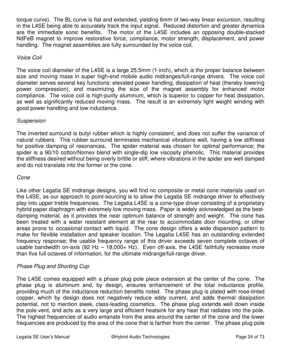 Hybrid Audio Technologies Legatia SE User Manual | Page 24 / 68
