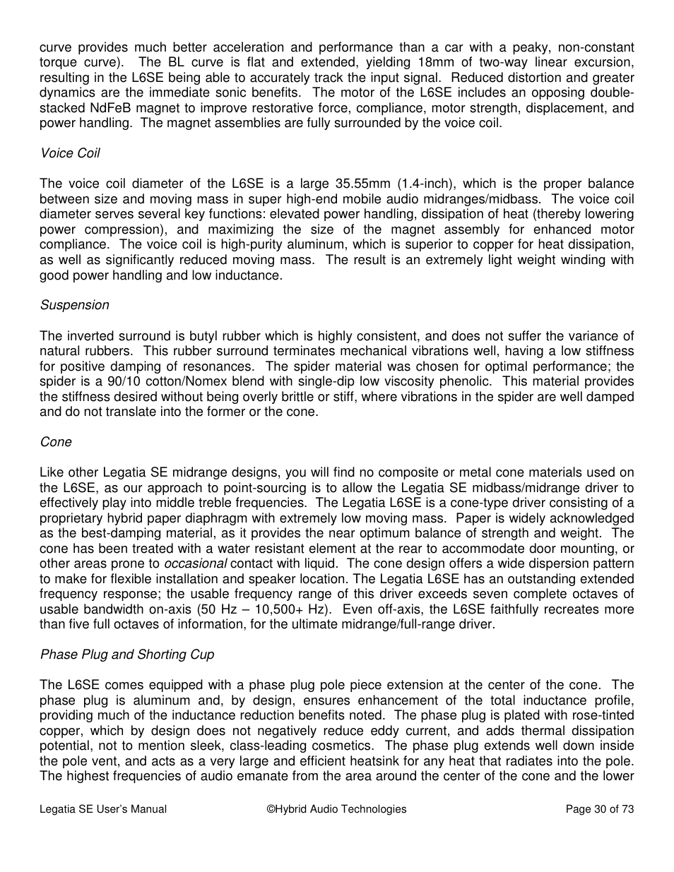 Hybrid Audio Technologies Legatia SE User Manual | Page 30 / 68