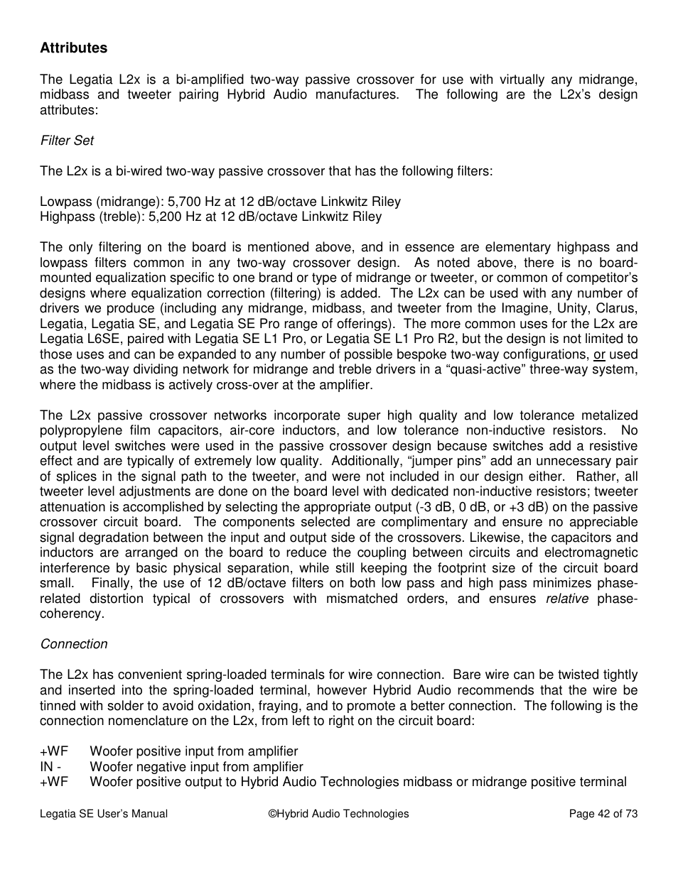 Hybrid Audio Technologies Legatia SE User Manual | Page 42 / 68