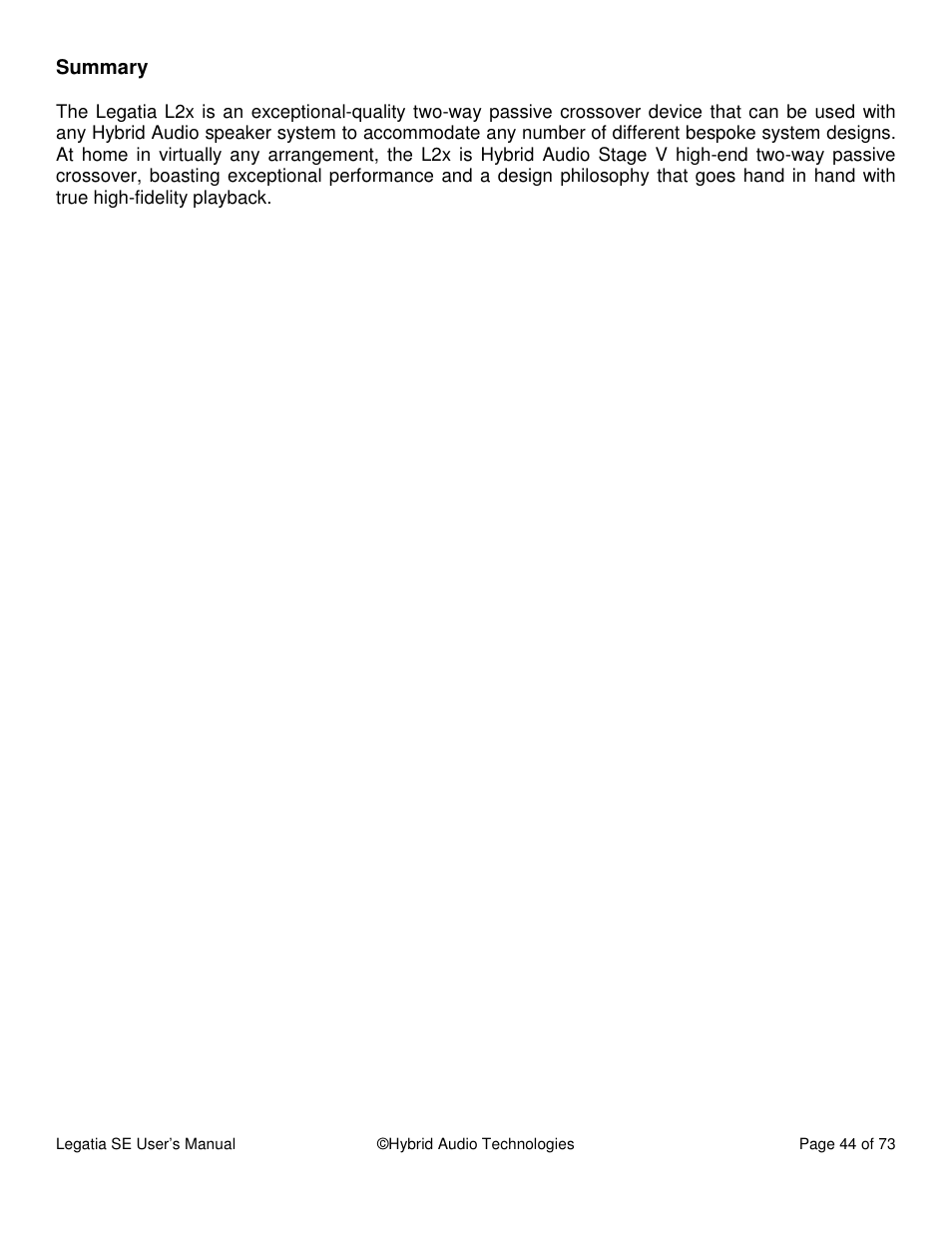 Hybrid Audio Technologies Legatia SE User Manual | Page 44 / 68