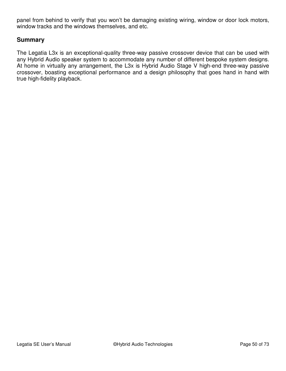 Hybrid Audio Technologies Legatia SE User Manual | Page 50 / 68