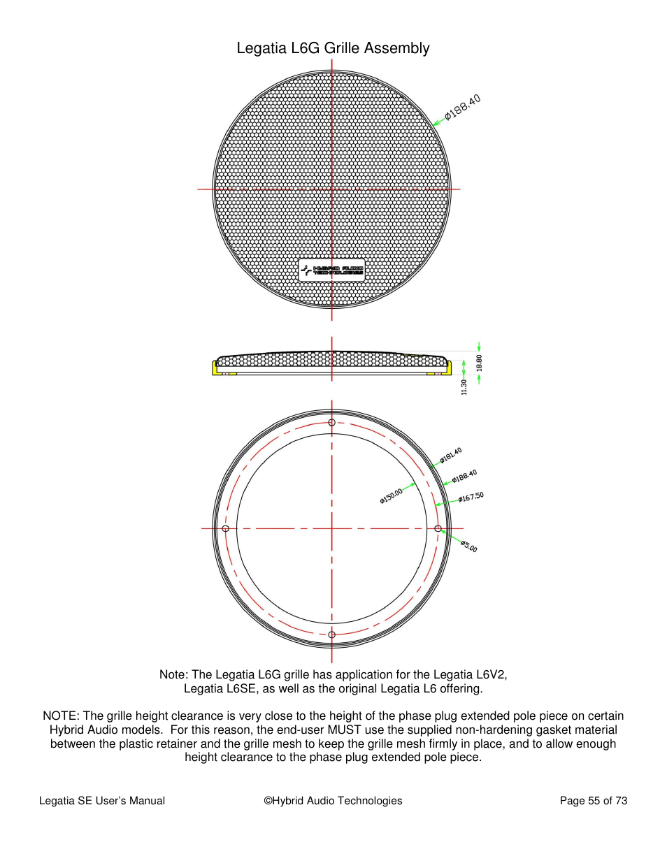 Legatia l6g grille assembly | Hybrid Audio Technologies Legatia SE User Manual | Page 55 / 68