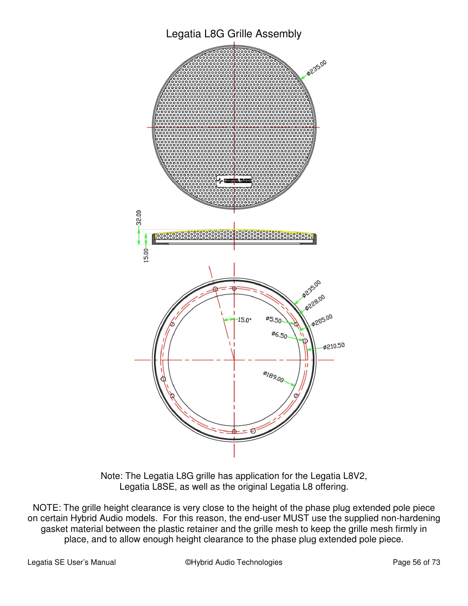 Legatia l8g grille assembly | Hybrid Audio Technologies Legatia SE User Manual | Page 56 / 68