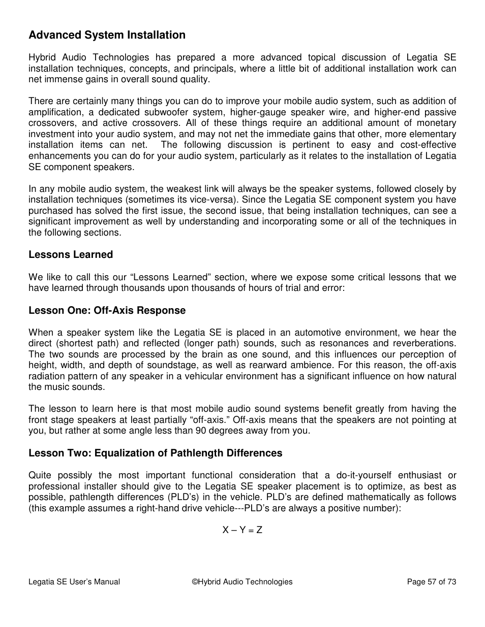 Hybrid Audio Technologies Legatia SE User Manual | Page 57 / 68